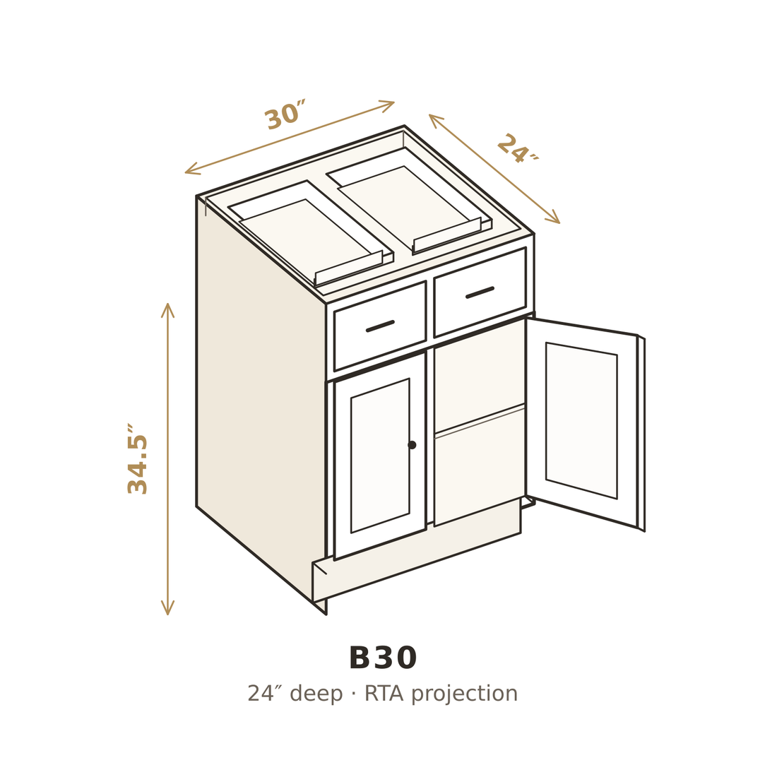 Misty Light Grey Base Cabinet 30"