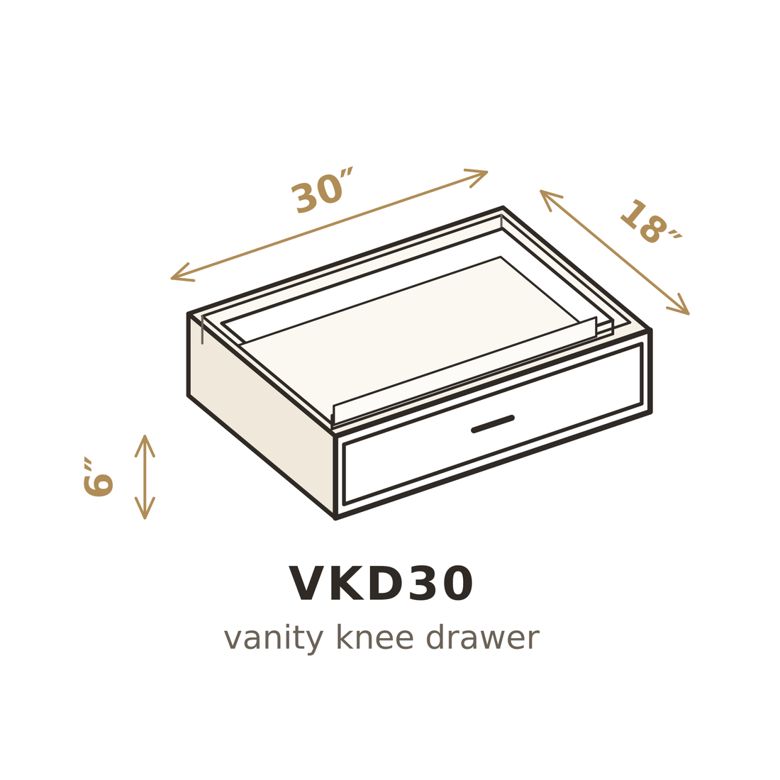 Vanilla White Shaker Vanity Knee Drawer 30"