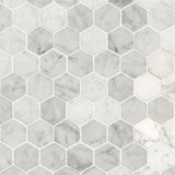 MSI Carrara White Polished 2" Hexagon Mosaic Tile