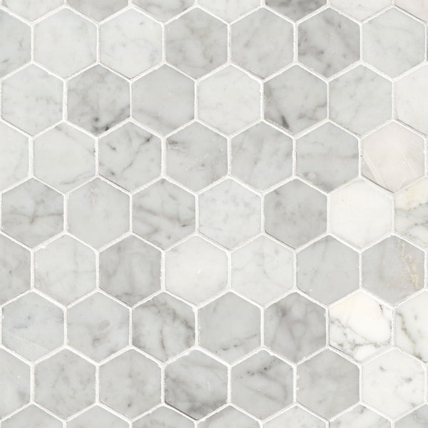 MSI Carrara White Polished 2" Hexagon Mosaic Tile