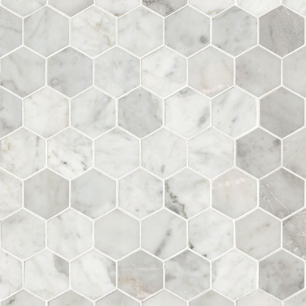 MSI Carrara White Honed 2" Hexagon Mosaic Tile