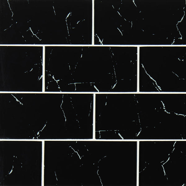 MSI Nero Marquina 3x6 Glass Tile