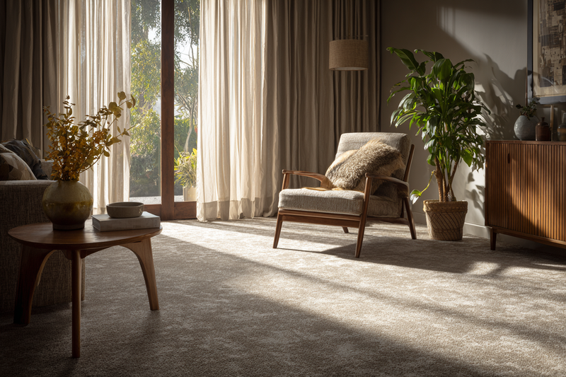 Plush carpet in a sunlit modern living room