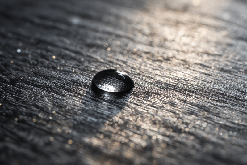 Water droplet beading on a waterproof rigid-core vinyl plank