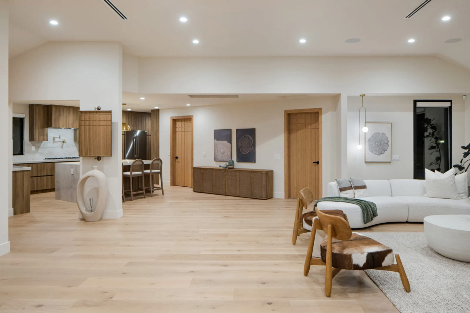 Room scene with Garrison Beverly Hills Alpine light oak engineered hardwood flooring, wide-plank format, urethane finish