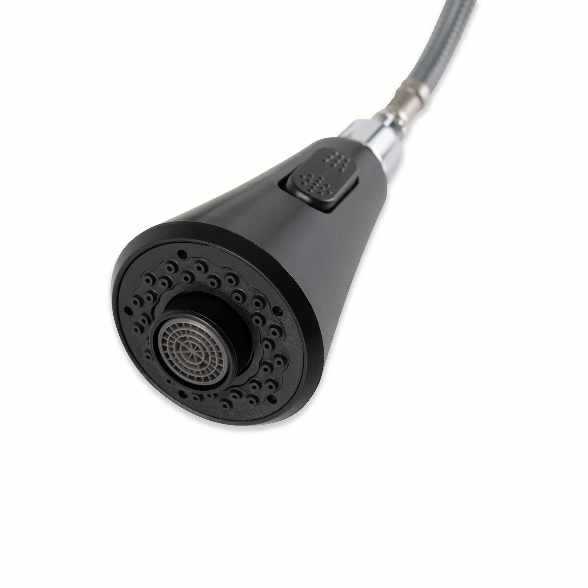MSI 1-Handle Pull-Down Sprayer Kitchen Faucet with deckplate — surface detail in black tonality