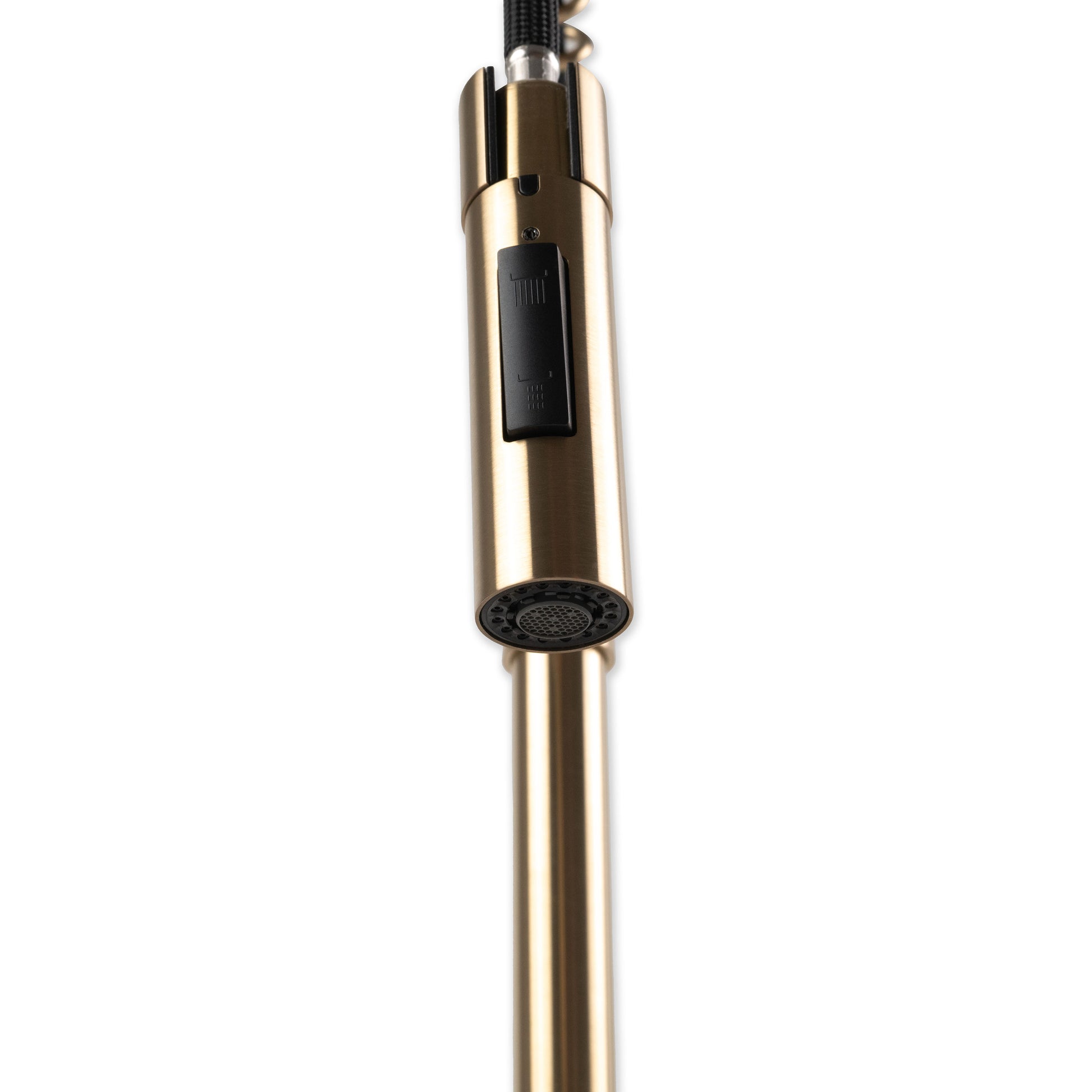 MSI 1-Handle Pull-Down Sprayer Kitchen Faucet with deckplate — surface detail in gold tonality