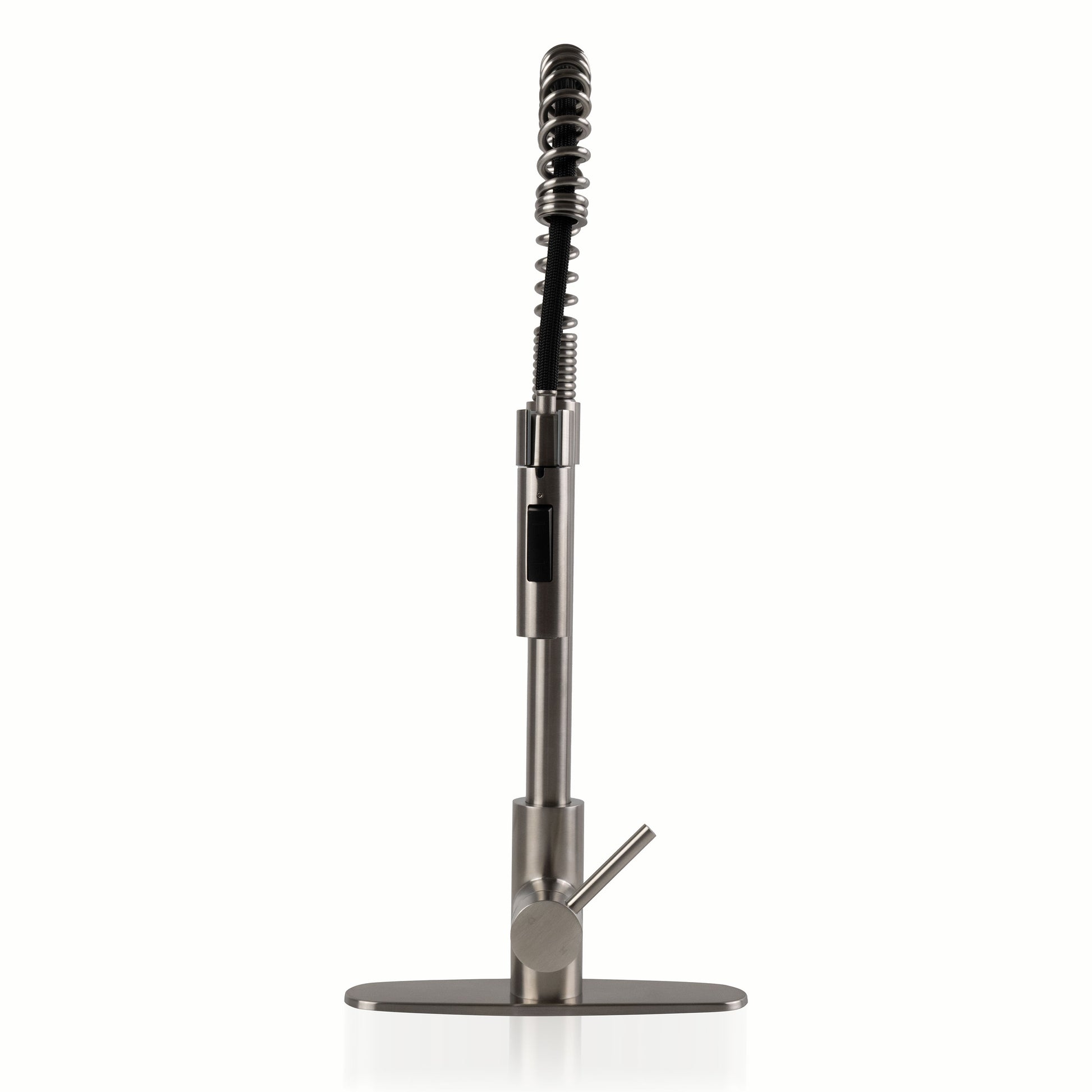 MSI 1-Handle Pull-Down Sprayer Kitchen Faucet with deckplate — surface detail in natural tonality
