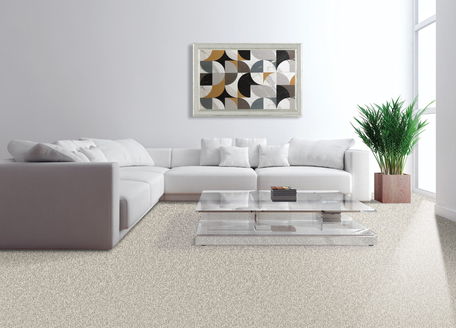 Mohawk Canine Chic in London Fog, Carpet room scene