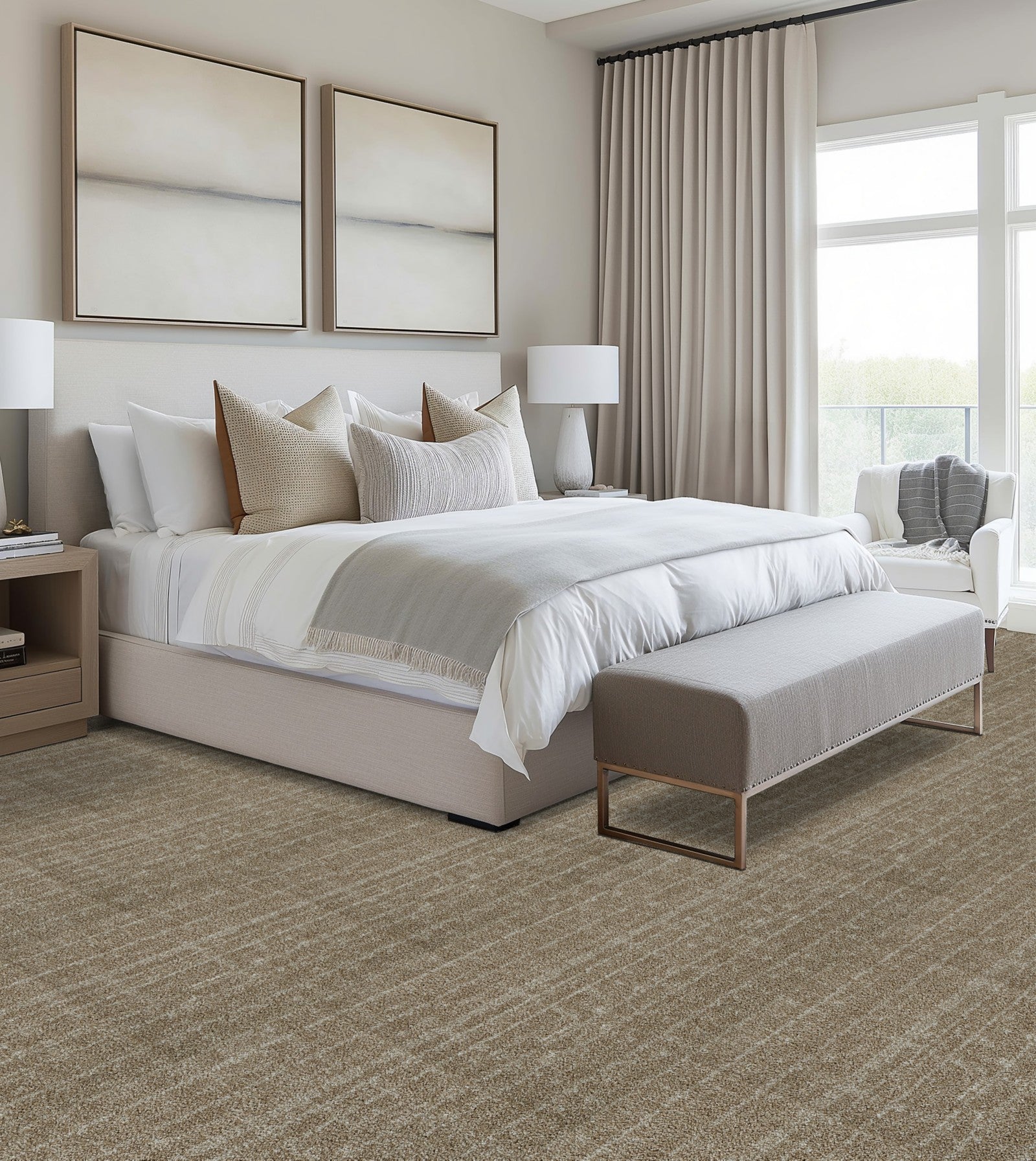 Mohawk Paw-Some Plaid in Warm Sand, Carpet room scene