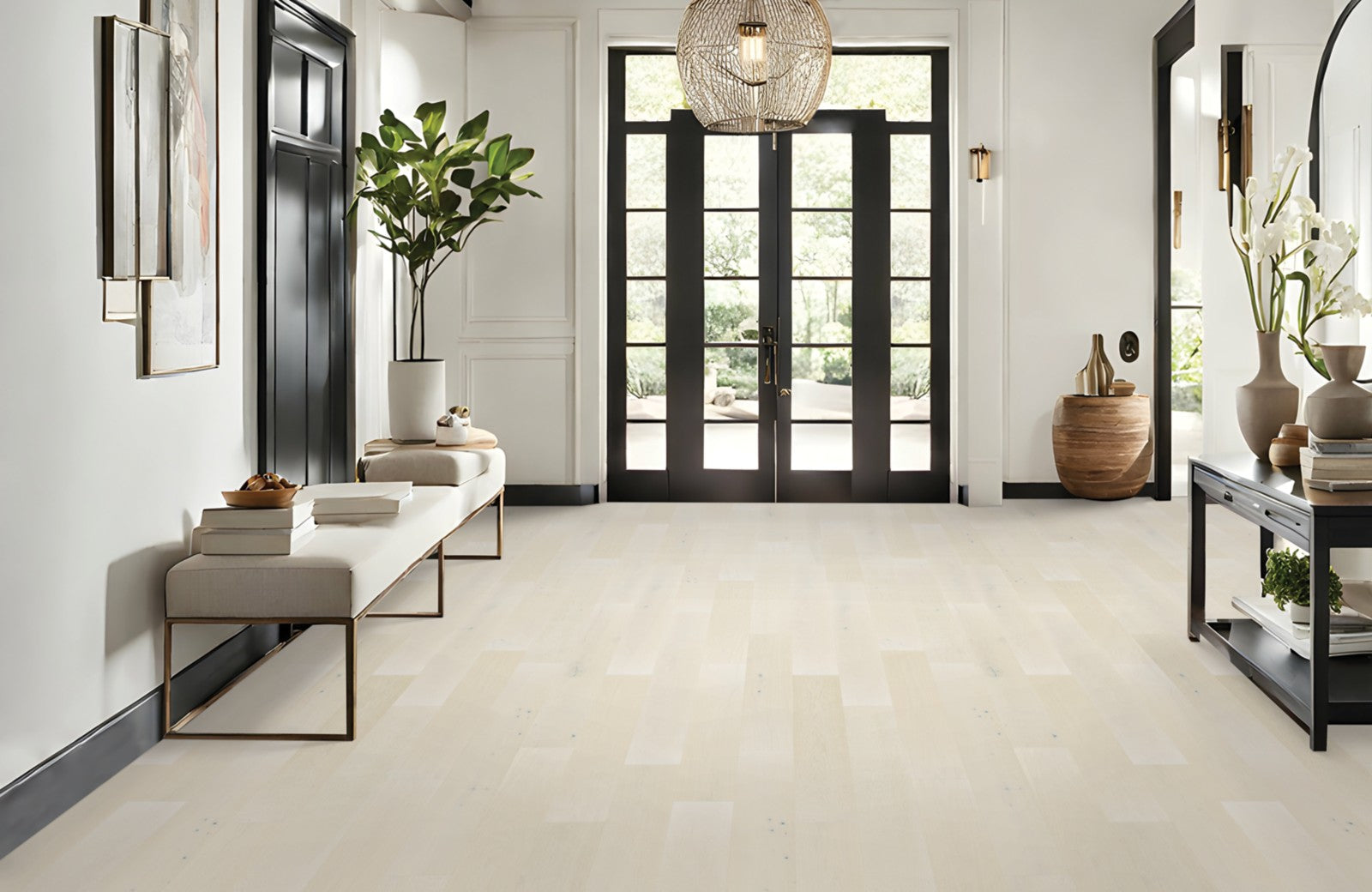 Mohawk Coastal Couture Plus in Seaspray Oak, Engineered Wood room scene