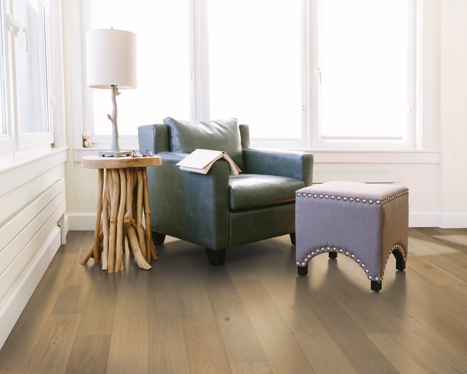 Mohawk Seaside Tides in Sea Salt Oak, Engineered Wood room scene