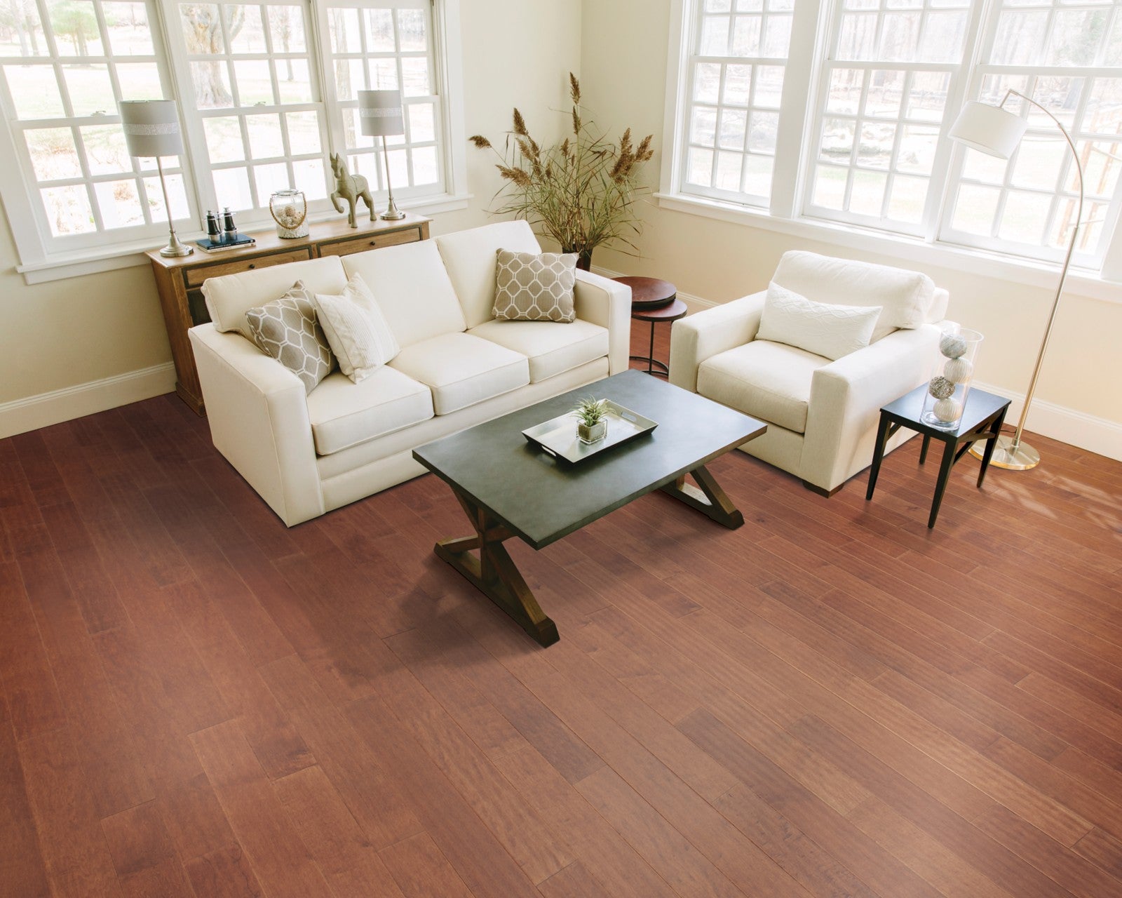Mohawk Urban Reserve in Dark Auburn Maple, Engineered Wood room scene