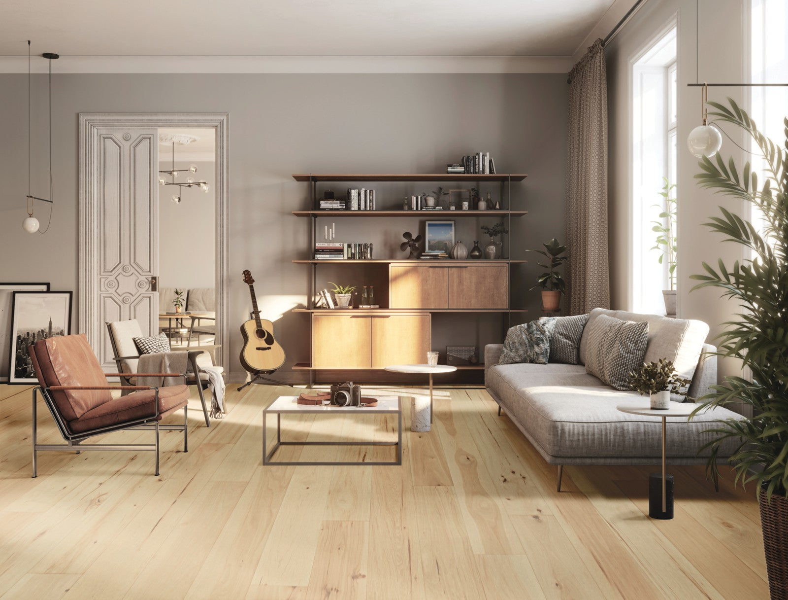Mohawk Cascade Hills in Pale Honey Hickory, Engineered Wood room scene