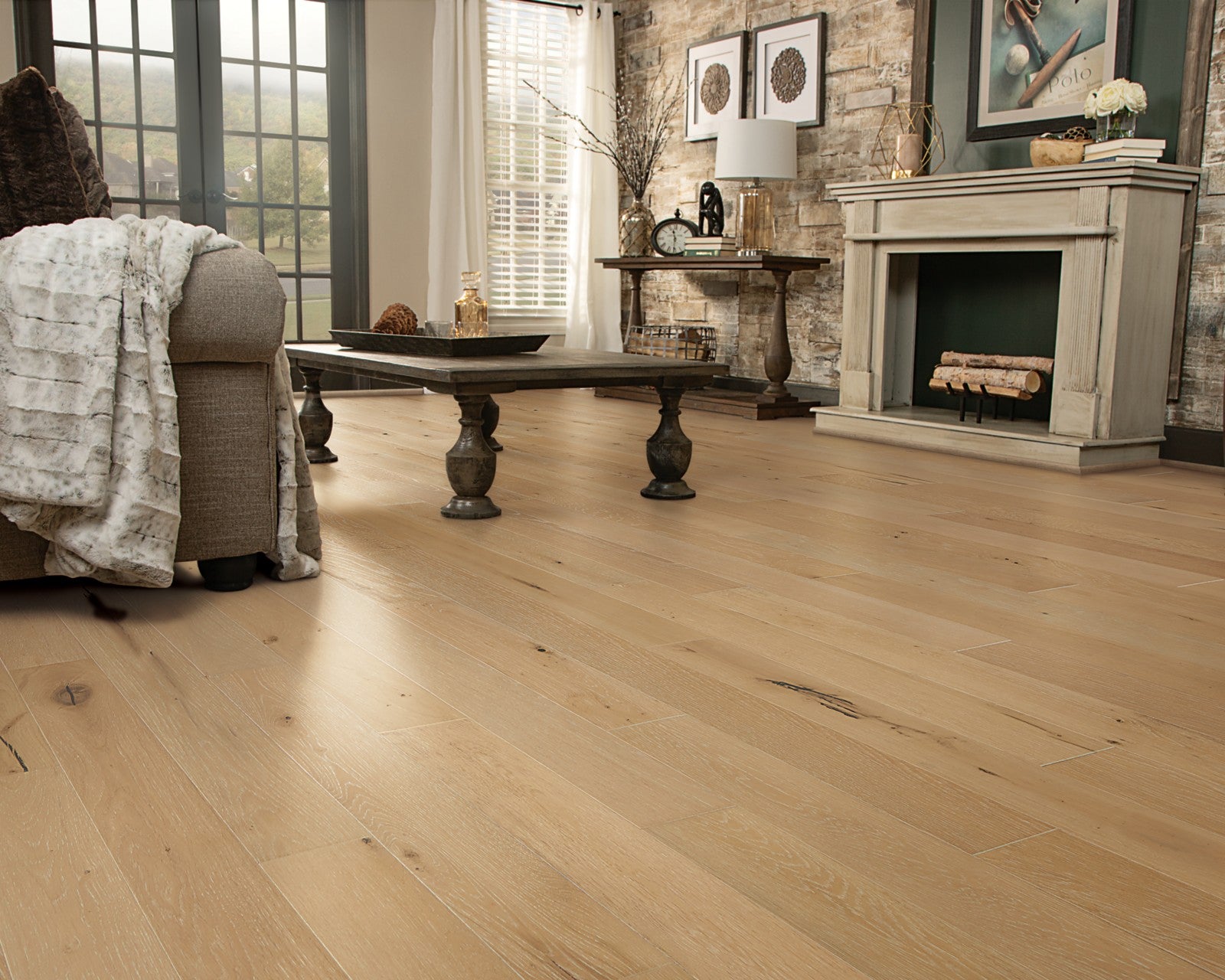 Mohawk Camden Isle in Lenox Tan, Engineered Wood room scene