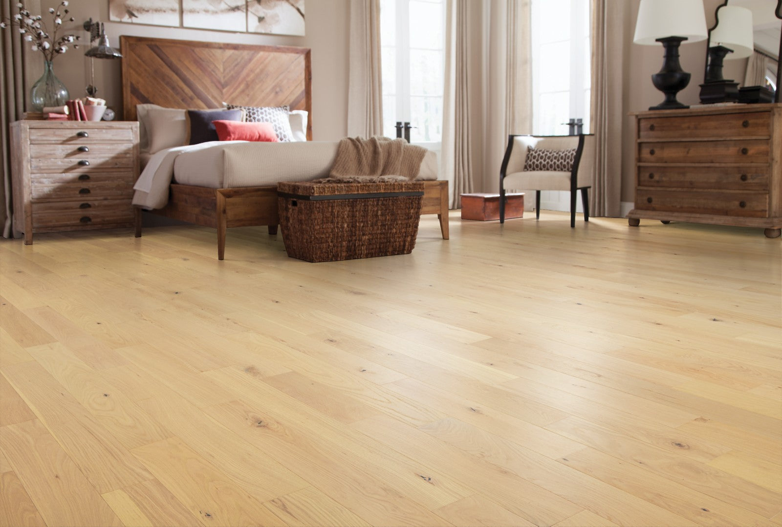 Mohawk Caspian Cliffs in Sawgrass Oak, Engineered Wood room scene