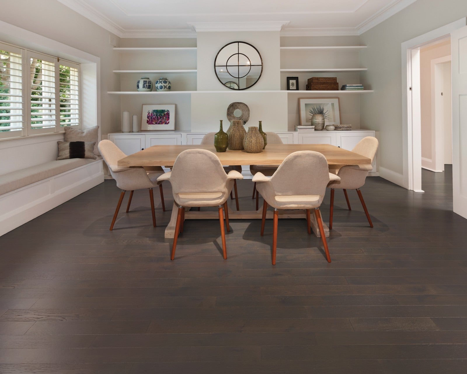 Mohawk Caspian Cliffs in Weathered Dock Oak, Engineered Wood room scene