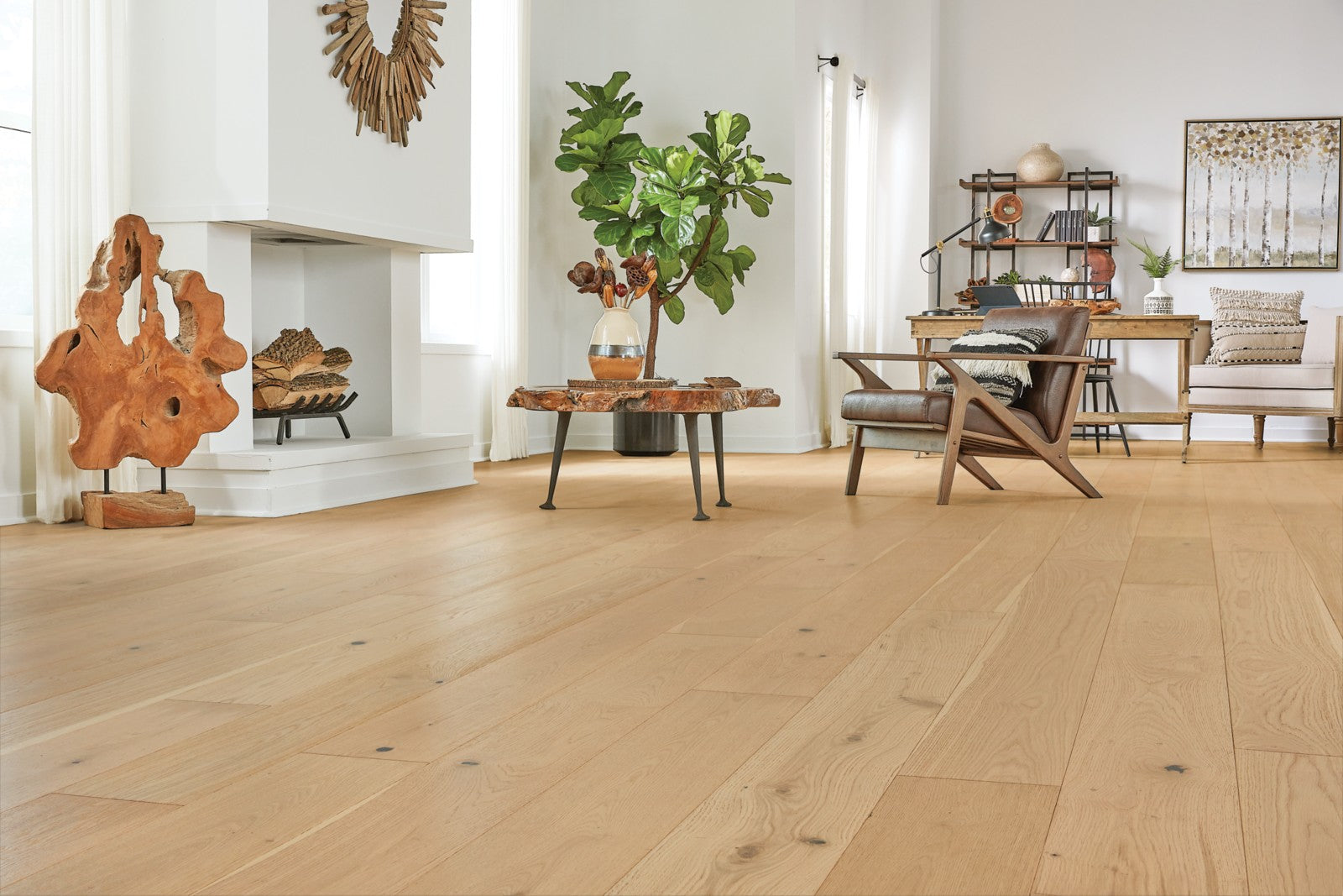 Mohawk Wyndham Farms in Natural Linen Oak, Engineered Wood room scene