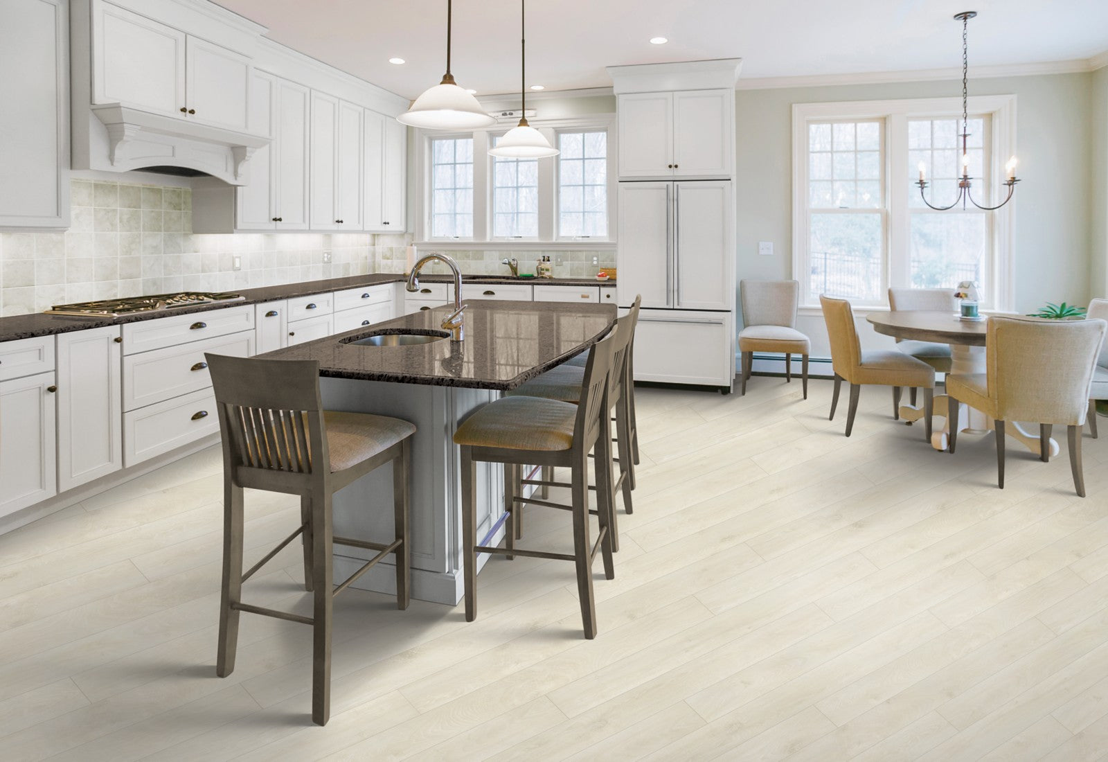 Mohawk Cypresta in White Satin Oak, Laminated Wood room scene