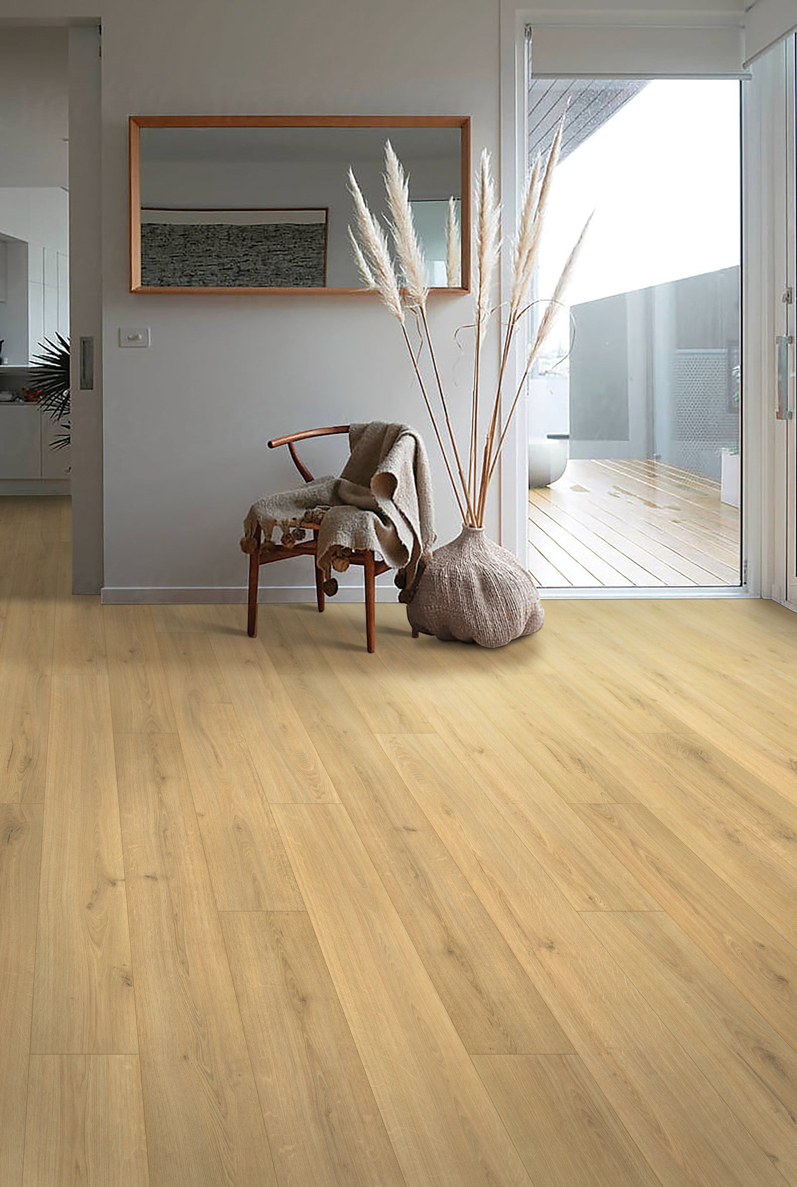 Mohawk Palm City in Lighthouse Oak, Laminated Wood room scene