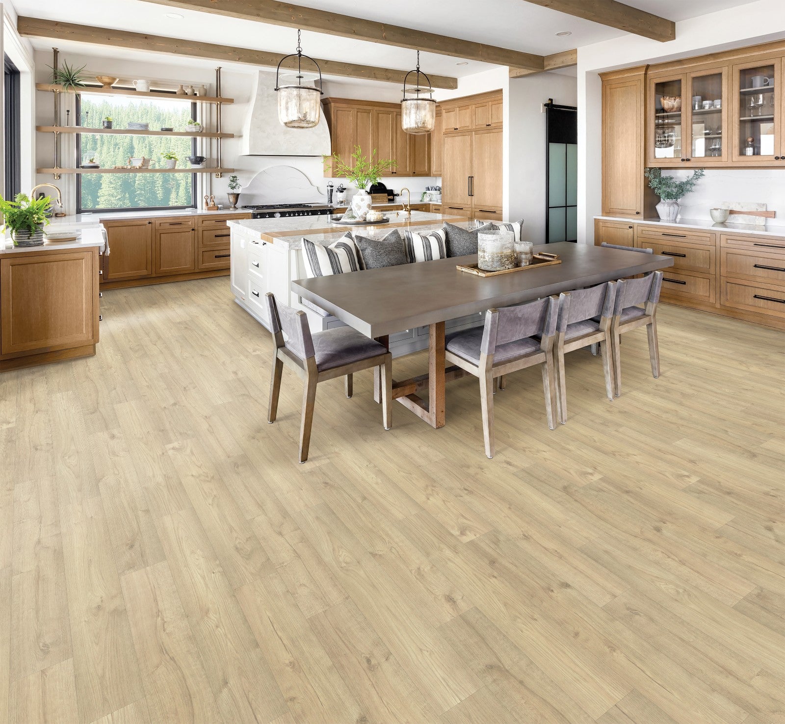 Mohawk Emberstone Ridge in Sandy Shore Oak, Laminated Wood room scene