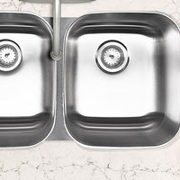 MSI 18G 50/50 — surface detail in natural tonality heavy-gauge undermount single-bowl kitchen sink