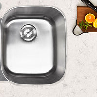 MSI 18G 40/60 — surface detail in natural tonality heavy-gauge undermount single-bowl kitchen sink