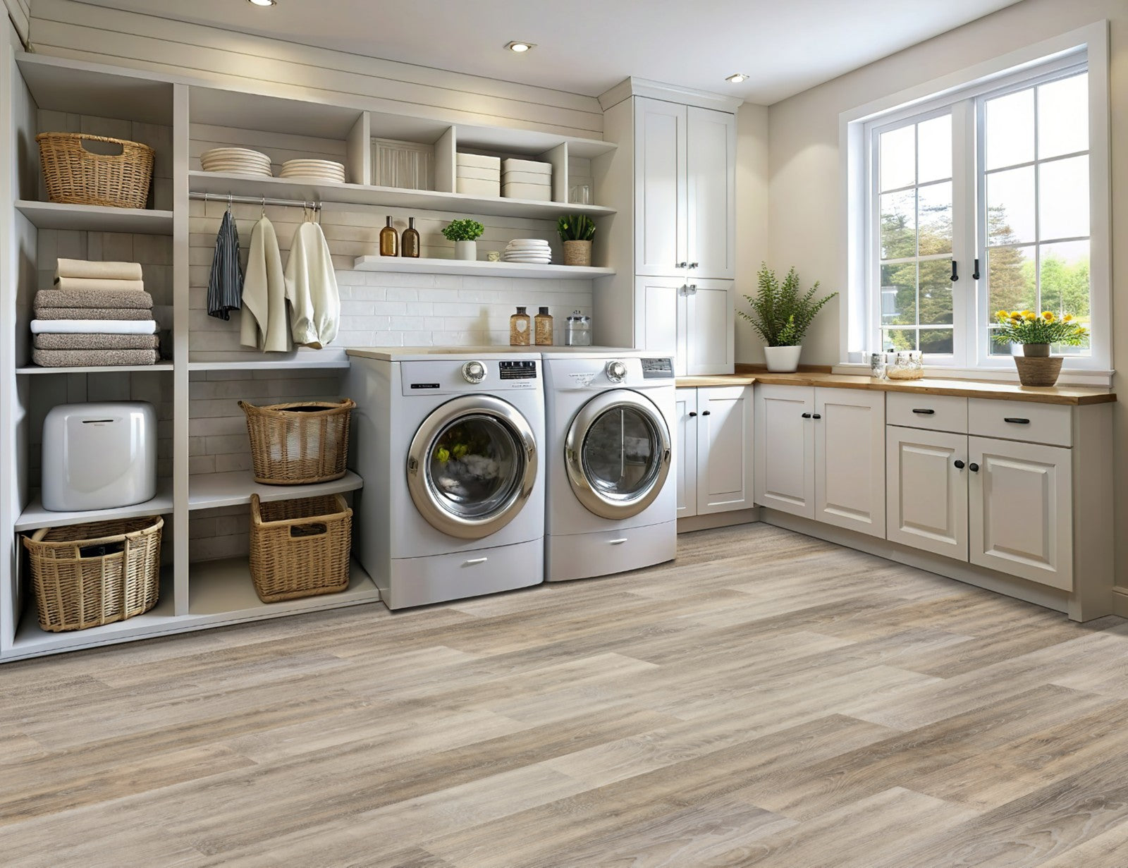 Mohawk Founder's Trace in Fossil Gray, Resilient/Vinyl room scene
