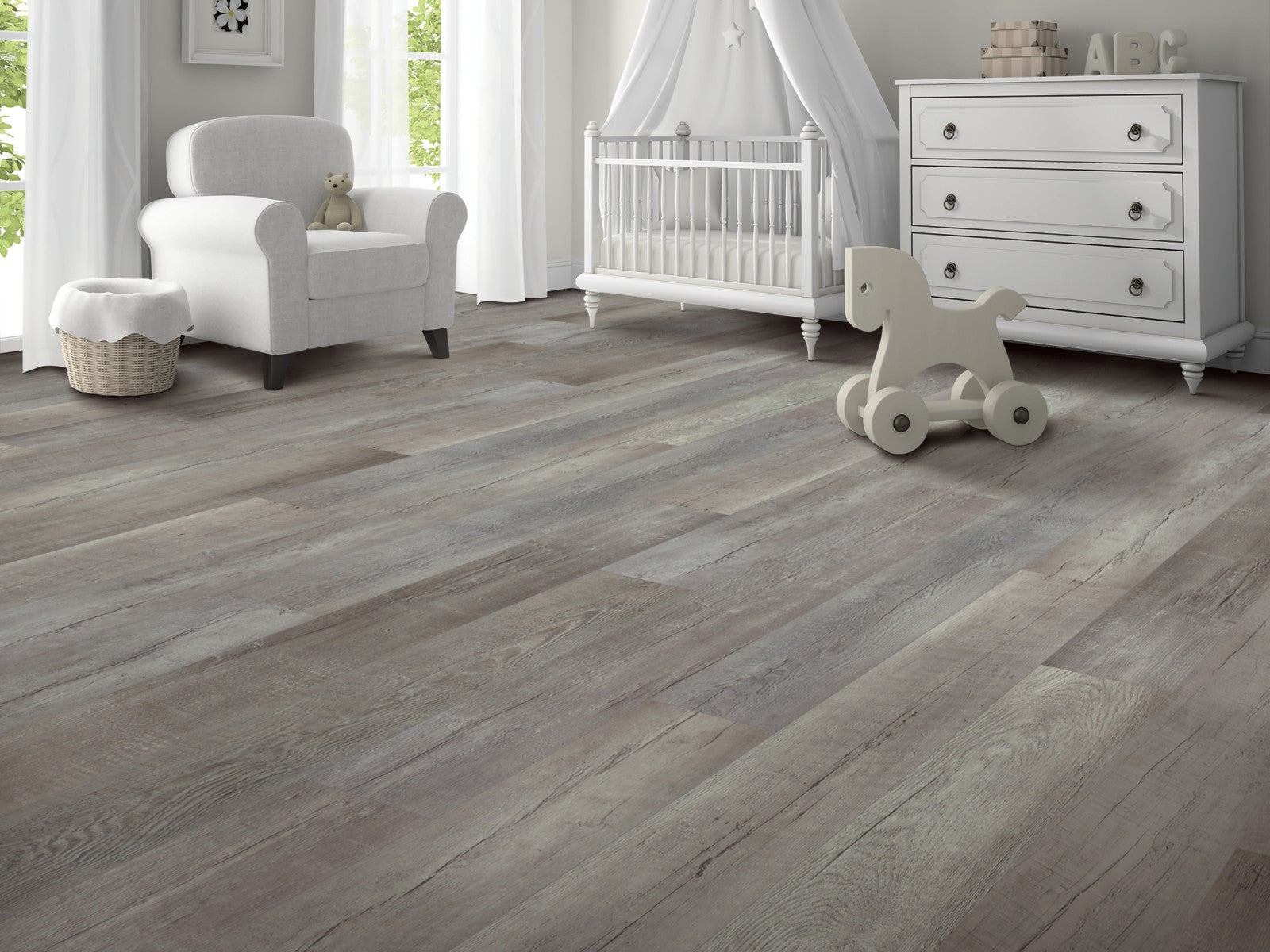 Mohawk Founder's Trace in Worn Gray, Resilient/Vinyl room scene