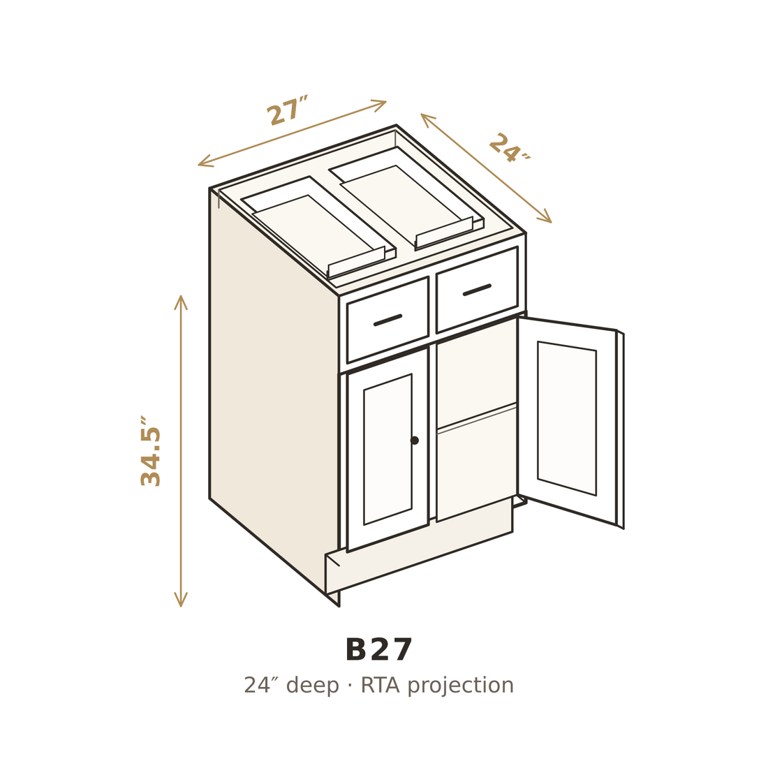 Polar Oxford White Base Cabinet 27"