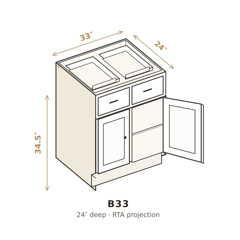Midnight Black Shaker Base Cabinet 33"
