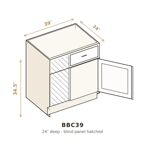 Midnight Black Shaker Blind Corner Base 39"