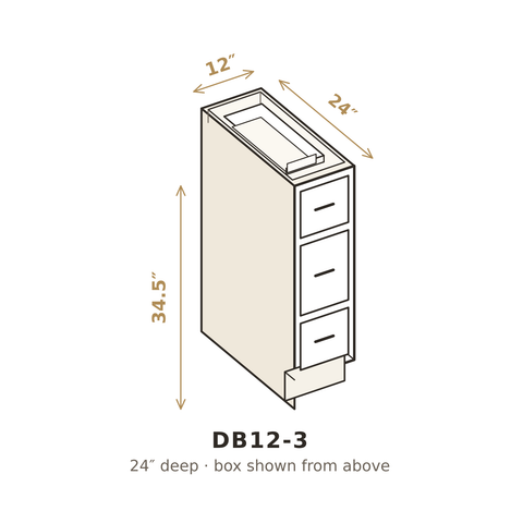 Polar Oxford White Three Drawer Base 12"