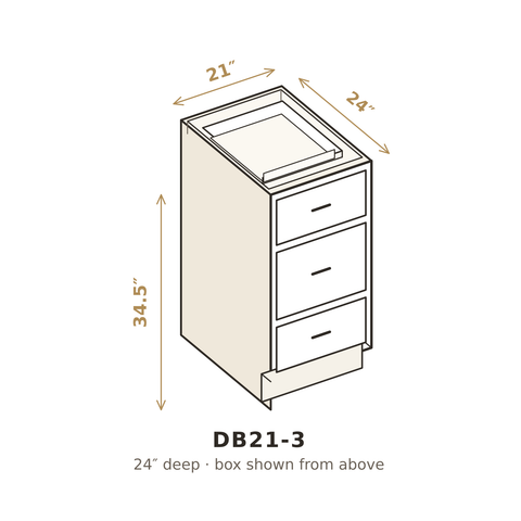 Polar Oxford White Three Drawer Base 21"
