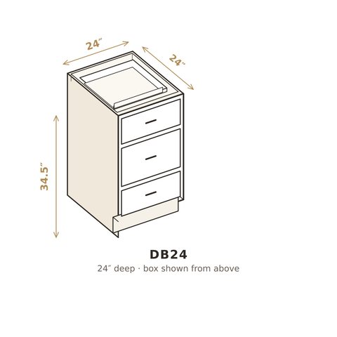 Roasted Espresso Shaker Three Drawer Base 24"