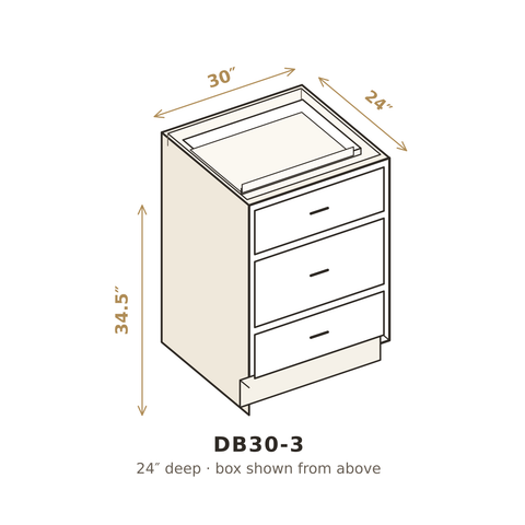 Polar Oxford White Three Drawer Base 30"