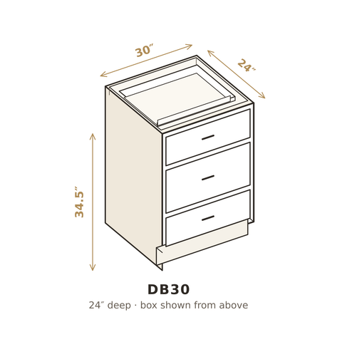 Roasted Espresso Shaker Three Drawer Base 30"