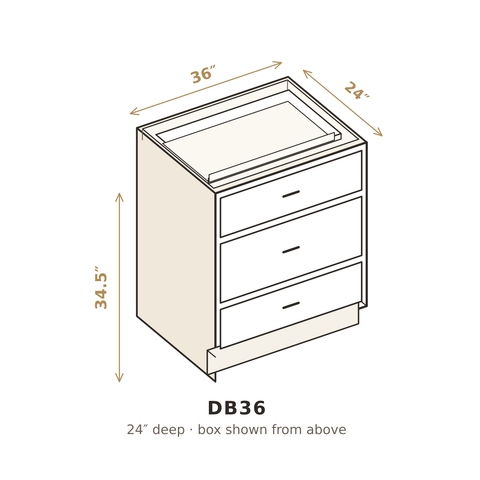Midnight Black Shaker Three Drawer Base 36"
