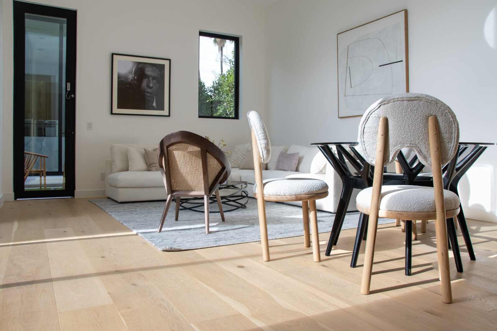 Room scene with Garrison Beverly Hills Rexford wide-plank European Oak engineered hardwood flooring in a light-toned interior