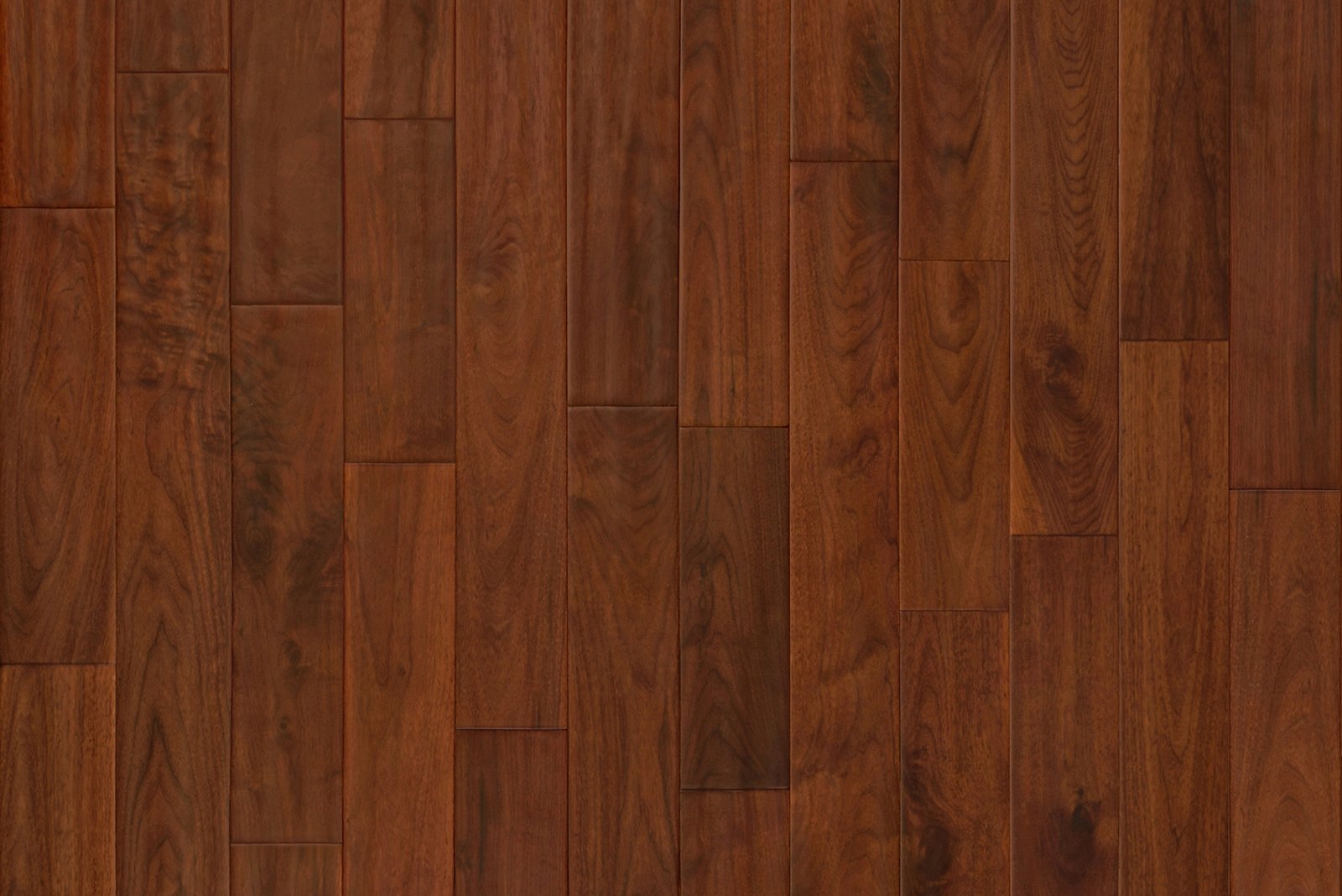 Garrison II Distressed Antique engineered walnut plank, 5-inch width, hand-distressed surface with pillowed edges and dark finish.