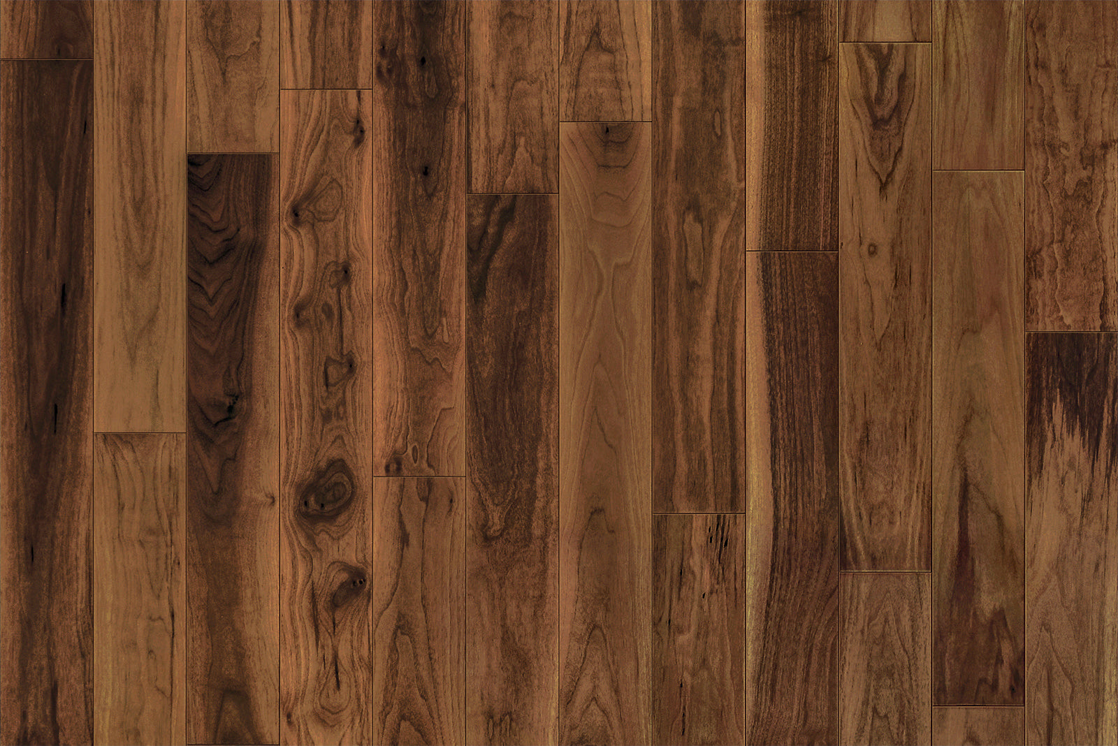 Garrison II Smooth Natural walnut engineered hardwood plank, 5-inch width, smooth face, micro-beveled edges, medium tone