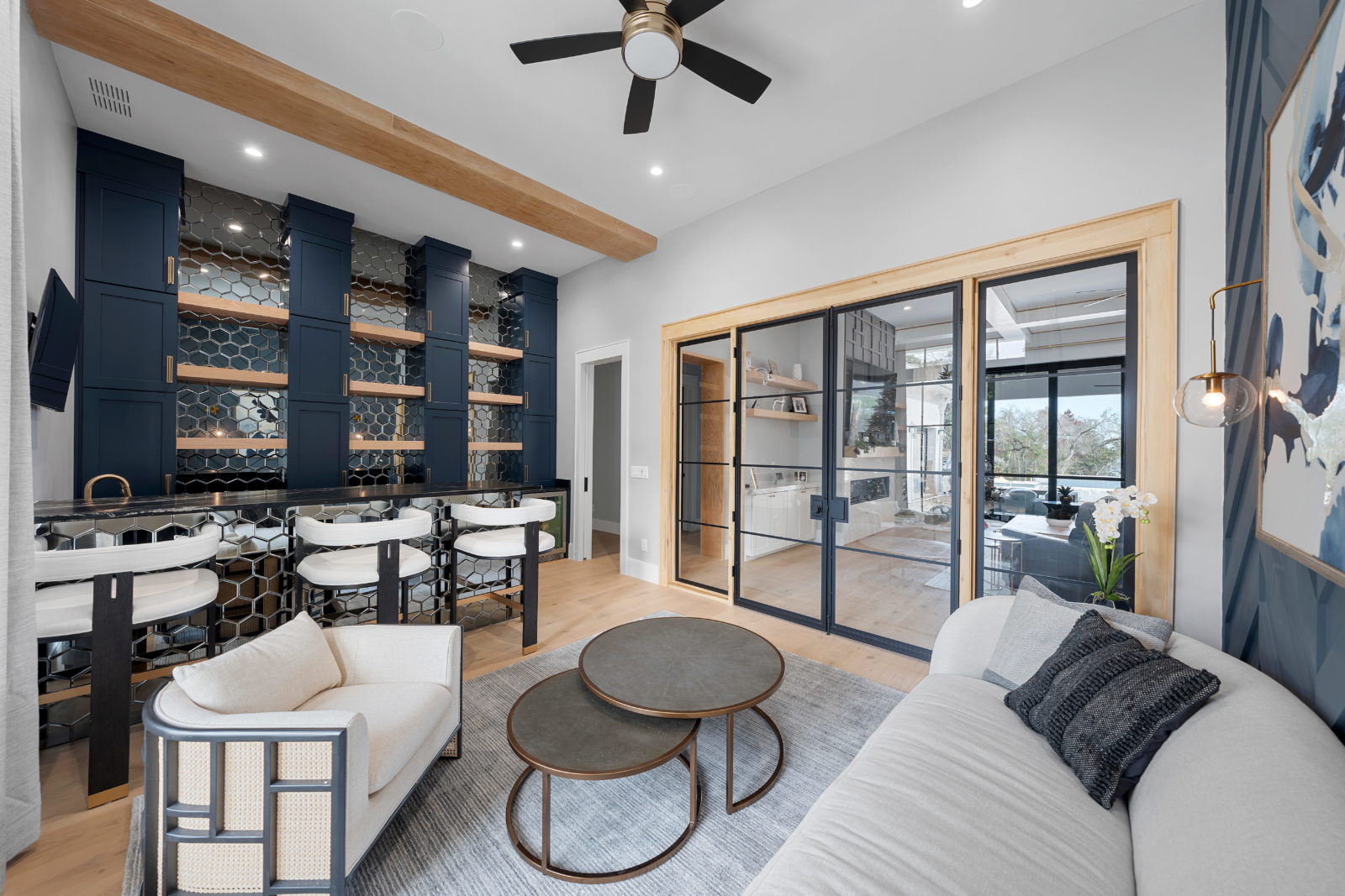 Allora Doma engineered hardwood flooring installed in a bright, modern living room.