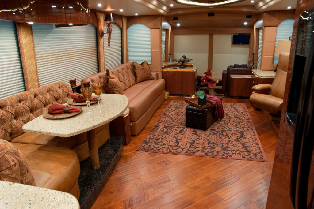 Room scene with Garrison II Distressed Syrup medium-toned Maple engineered hardwood flooring installed