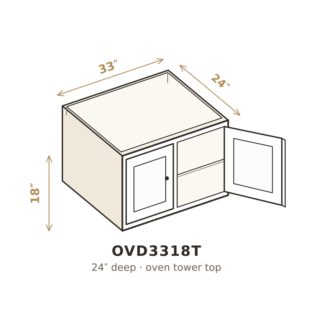 Golden Maple Shaker Oven Cabinet 33" W x 18" H (Top)