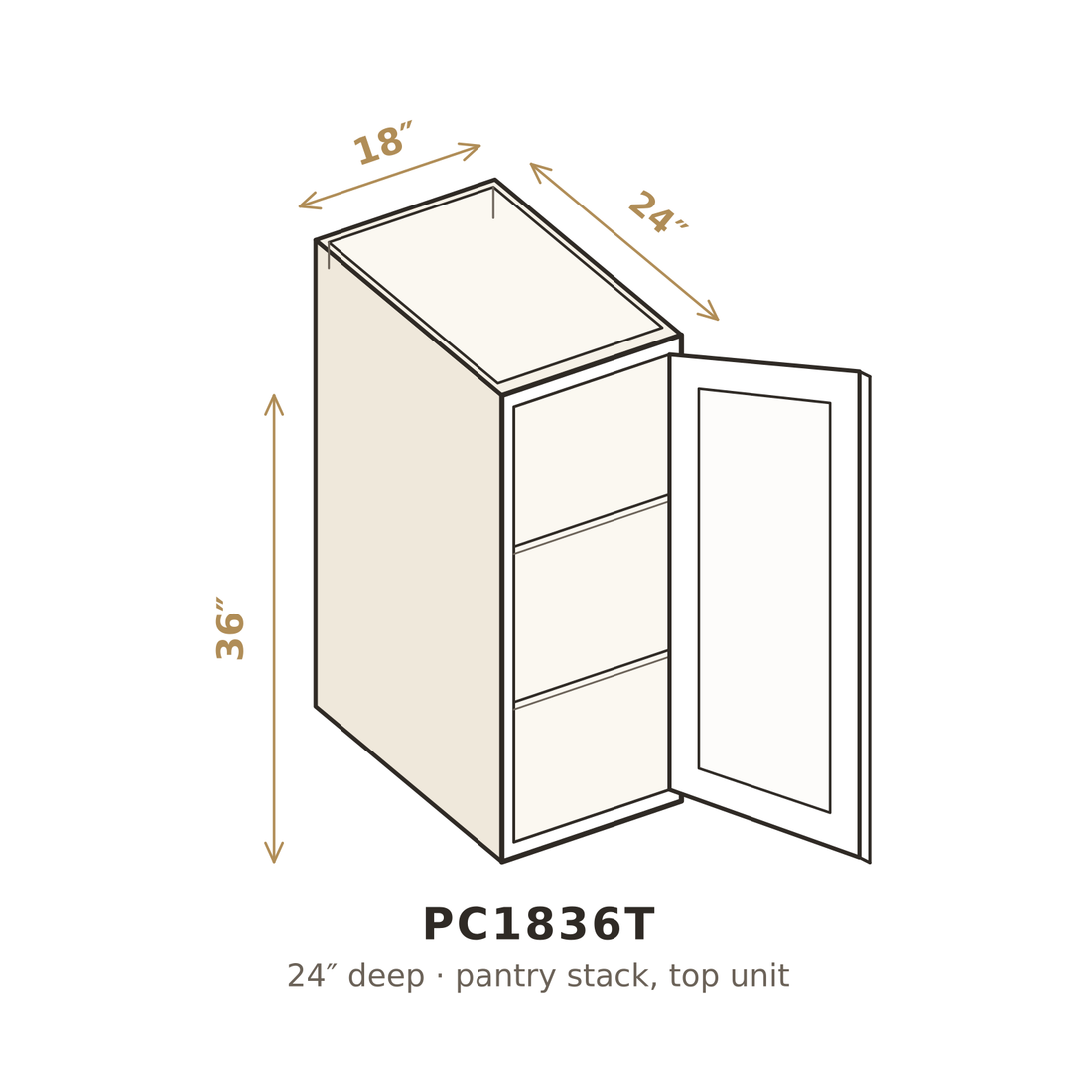 Sleek Piano Grey Pantry Cabinet 18" W x 36" H (Top)