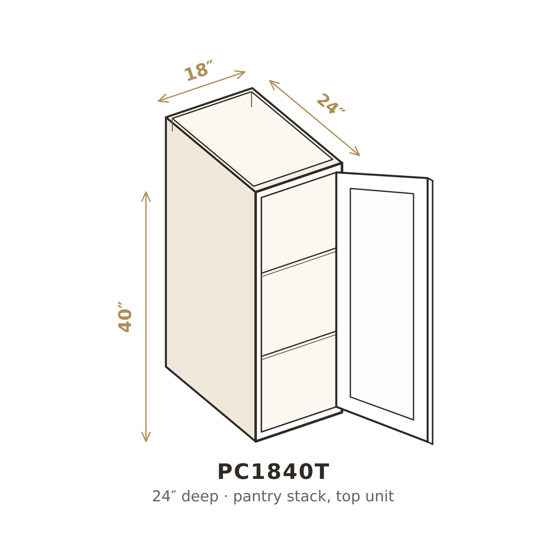 Sleek Piano Grey Pantry Cabinet 18" W x 40" H (Top)