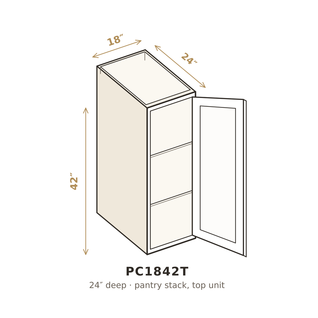 Rustic Urban Oak Pantry Cabinet 18" W x 42" H (Top)