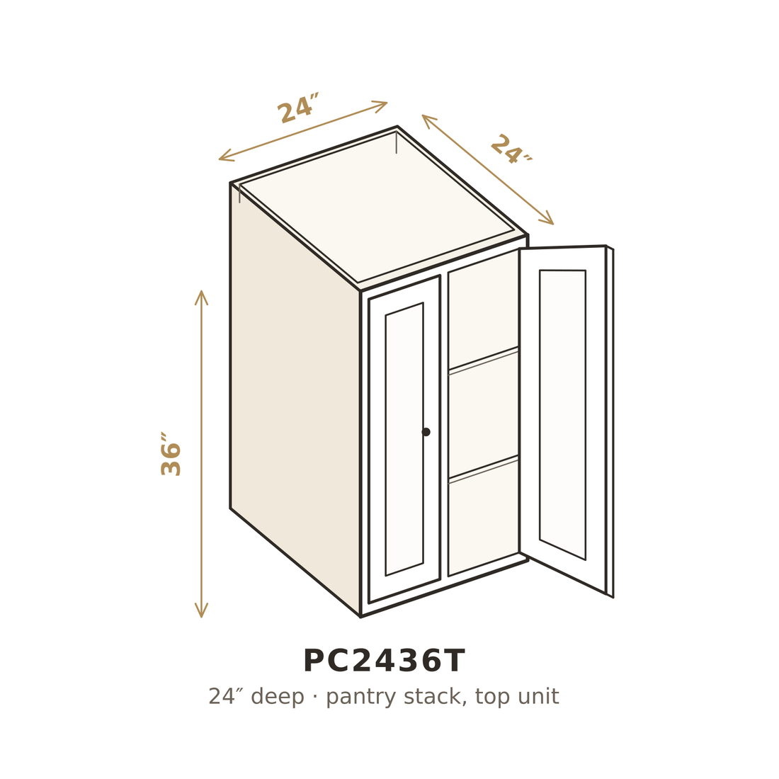 Vanilla White Shaker Pantry Cabinet 24" W x 36" H (Top)
