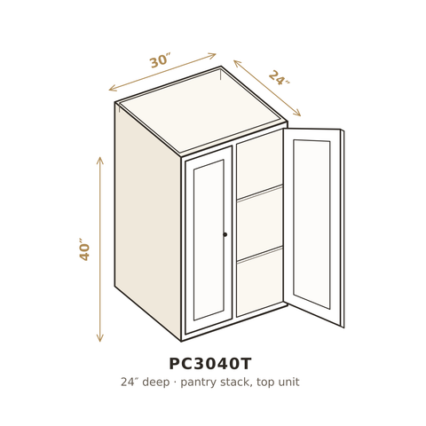 Polar Oxford White Pantry Cabinet 30" W x 40" H (Top)