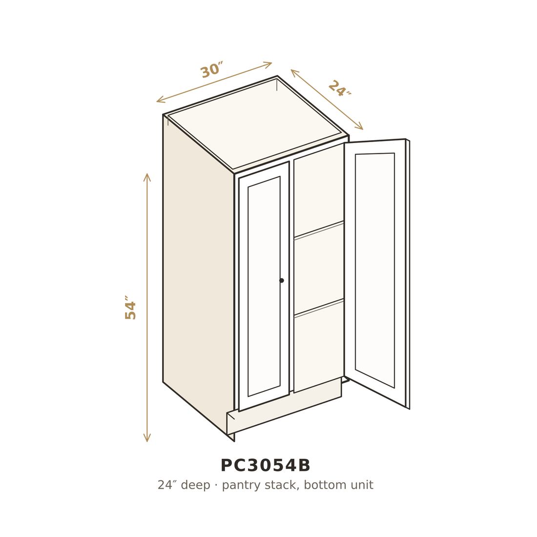 Alpine Snow Clay Pantry Cabinet 30" W x 54" H (Bottom)
